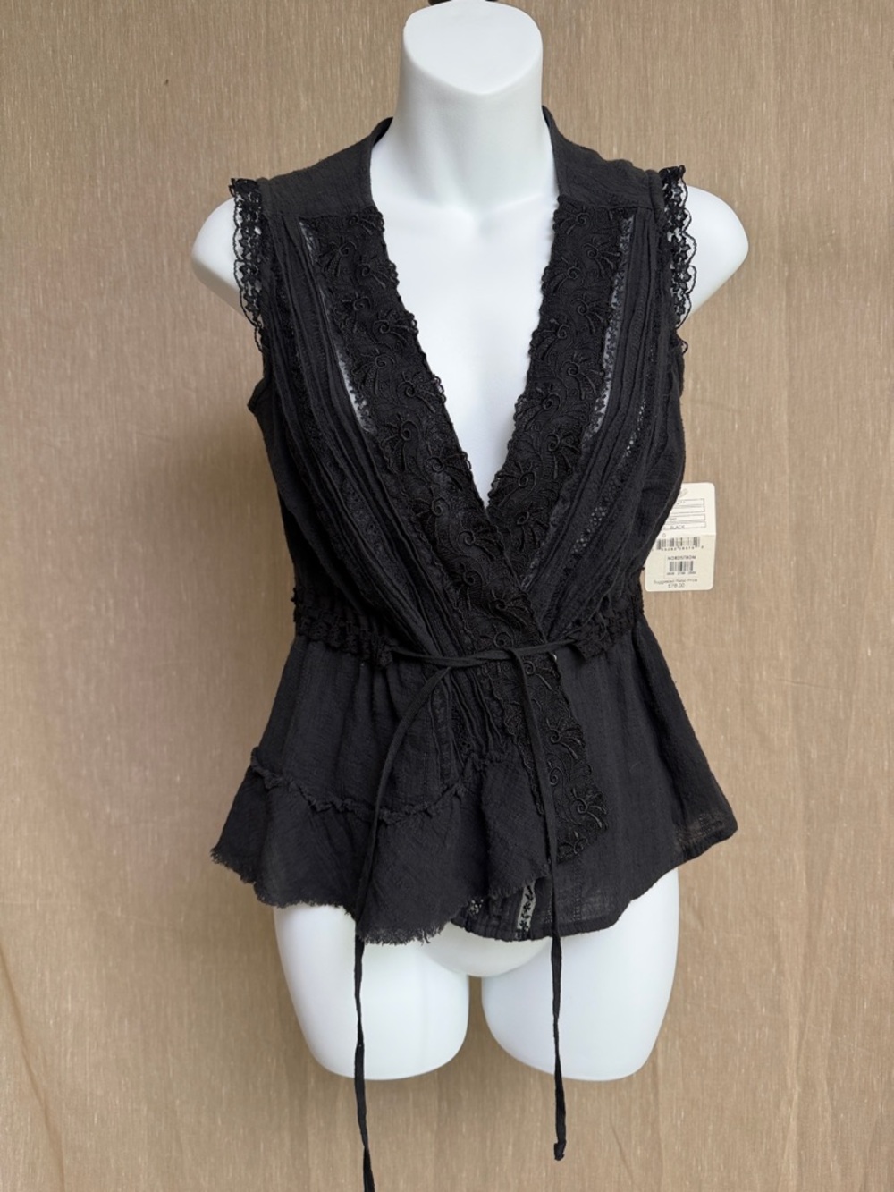 Free People Black Lace-Trim Sleeveless Wrap Camisole